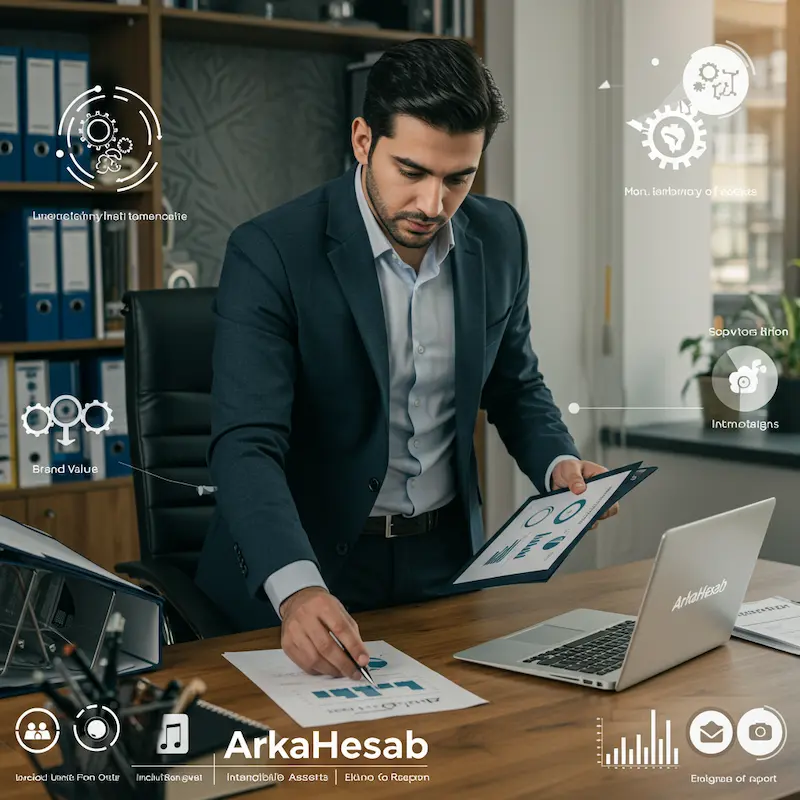 ArkaHesab advisor analyzing brand value and intangible assets in a modern business environment